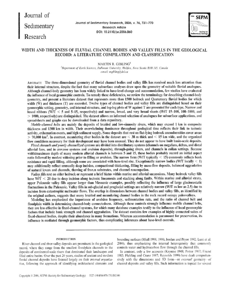 Width And Thickness Ratio On Fluvial Channel Bodies And Valley Fills Journal Of Sedimentary Research Pdf