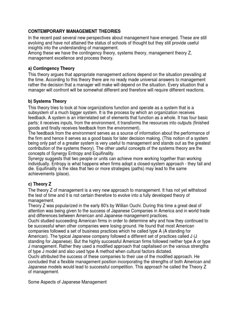 Contemporary Management Theories Overview | PDF | Systems Theory | System