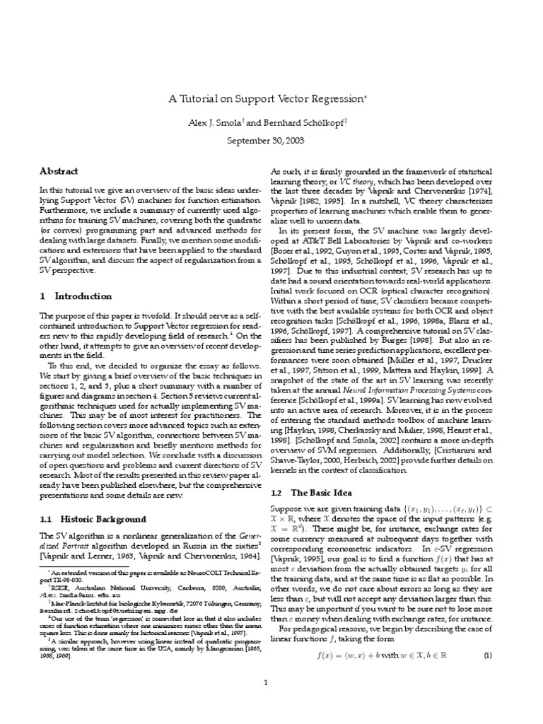 2003 - A Tutorial On Support Vector Regression | PDF