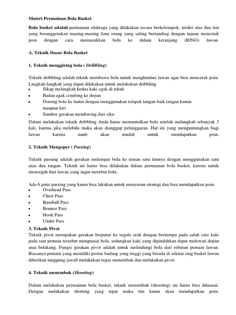 Materi Permainan Bola Basket