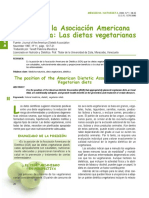 Posición de La Asociación Americana de Dietetica (ADA) Sobre El Vegetarianismo