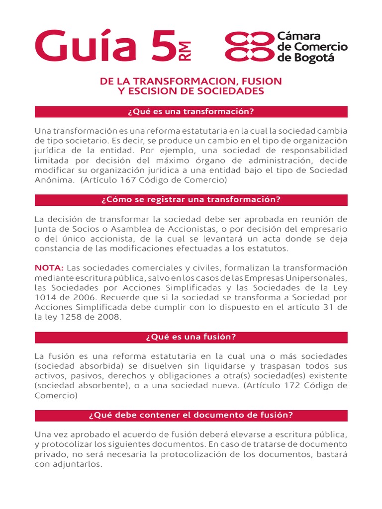 guia 5 de la transformación, fusion y escision de sociedades.pdf | PDF ...