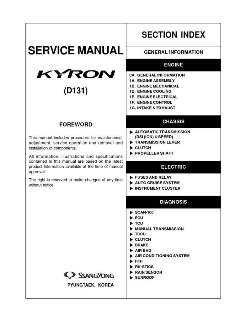 Manual Ssangyonk Kyron 2 PDF Motor Oil Manual Transmission
