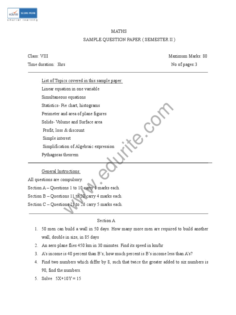 Icse Class 8 Maths SP Term 2 Model 1 PDF | PDF | Area | Geometric Shapes