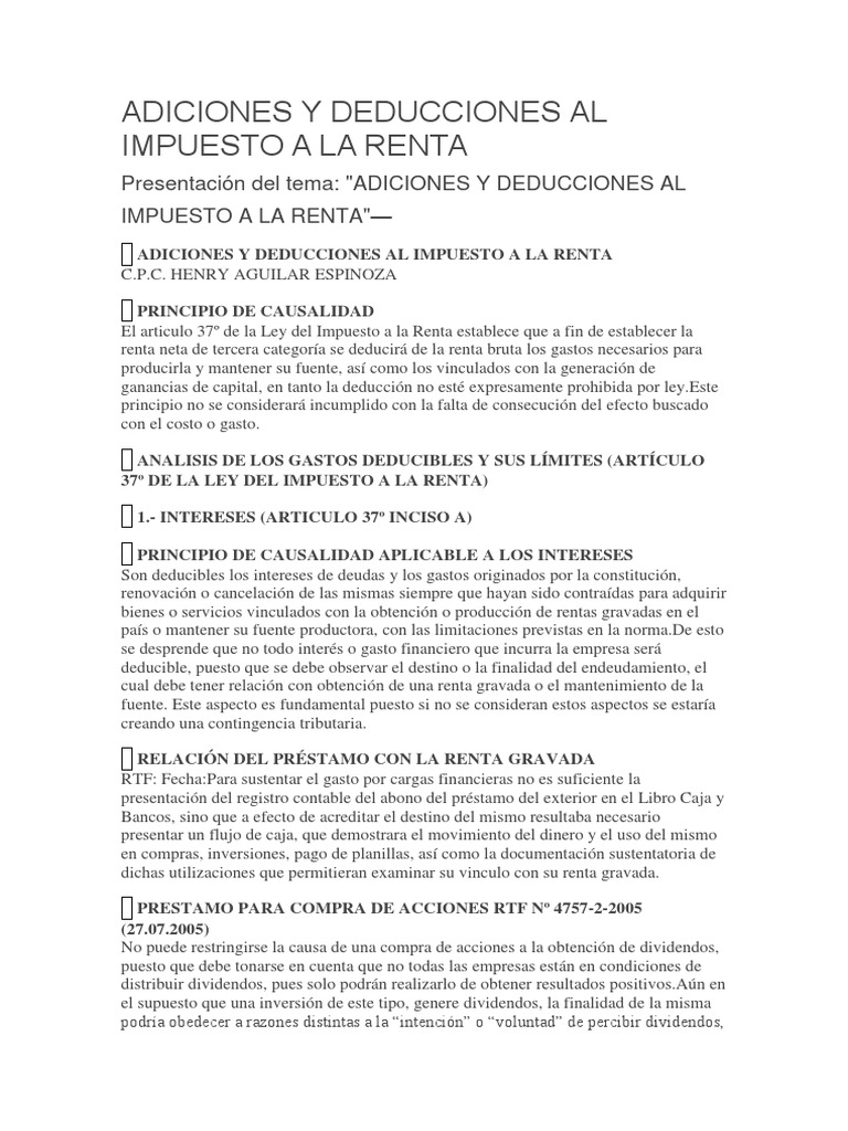 Adiciones y Deducciones del Impuesto a la Renta | PDF | Impuesto sobre ...