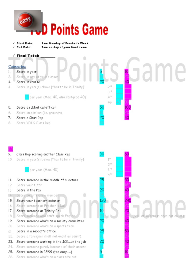 TCD Points Game | PDF | Academia