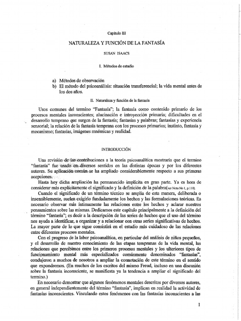 Naturaleza y Función de La Fantasía | PDF | Psicoanálisis | Mente ...