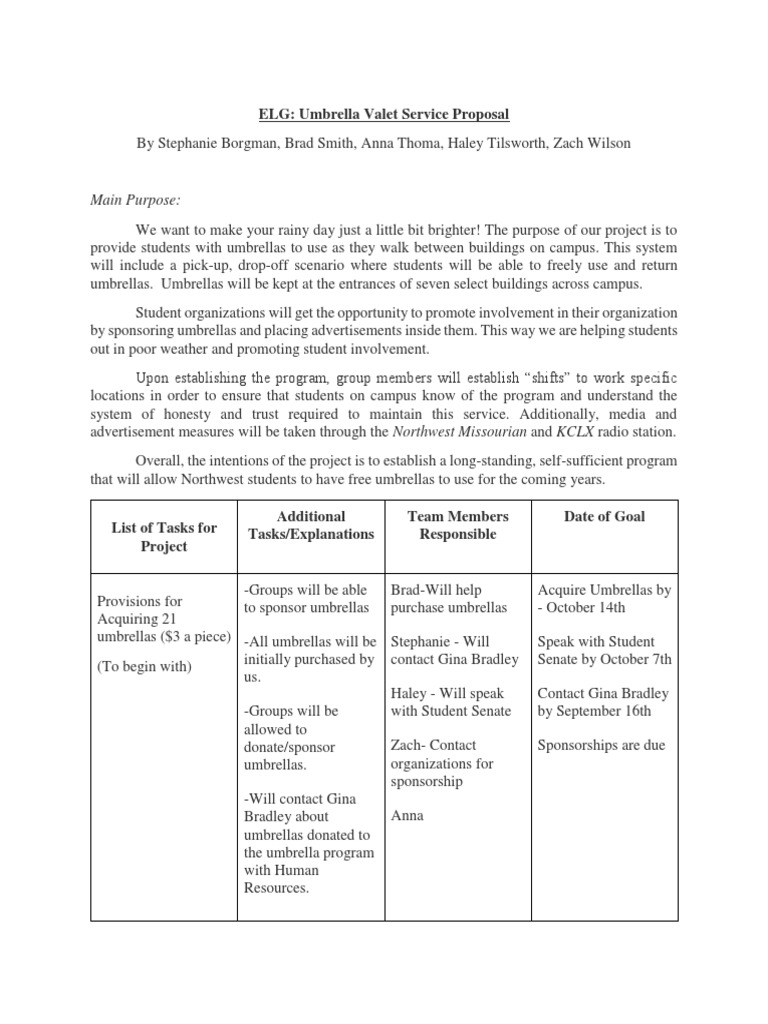 Umbrella Valet Service Proposal | PDF | Business
