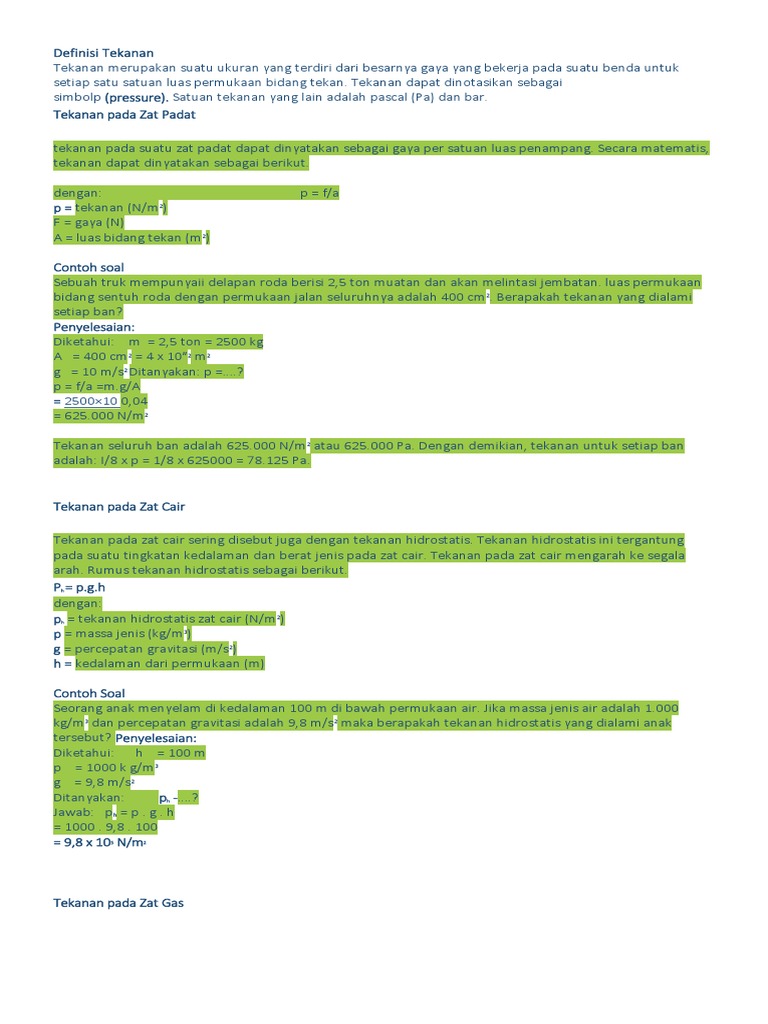 Contoh Soal Tekanan Pada Zat Padat