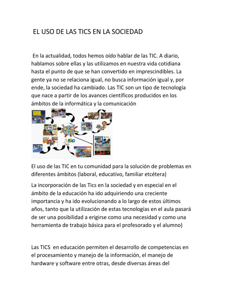 El Uso de Las Tics en La Sociedad | PDF | Tecnología de información y ...
