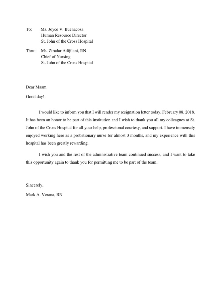 Resignation Letter Nurse PDF
