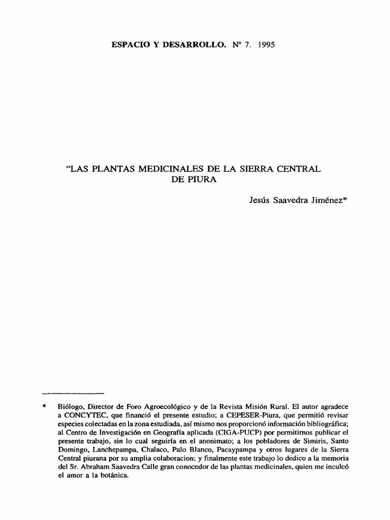 Las Plantas Medicinales De La Sierra Central De Piura 1995 Pdf