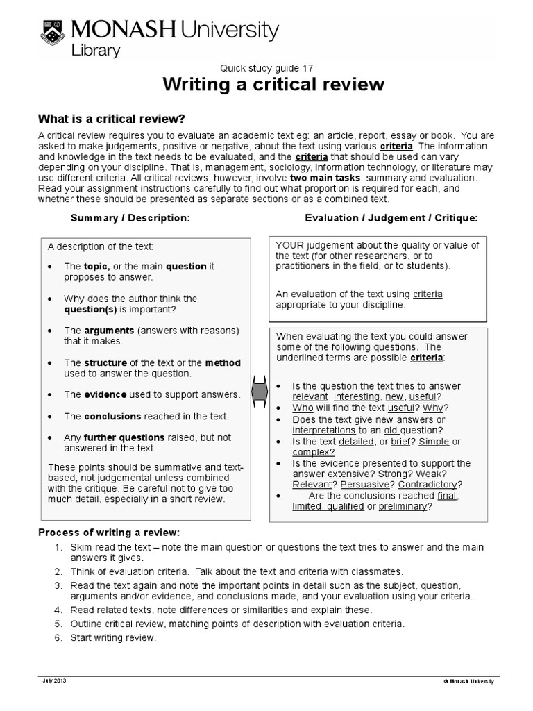 Writing a Critical Review Guide | PDF | Evaluation | Question