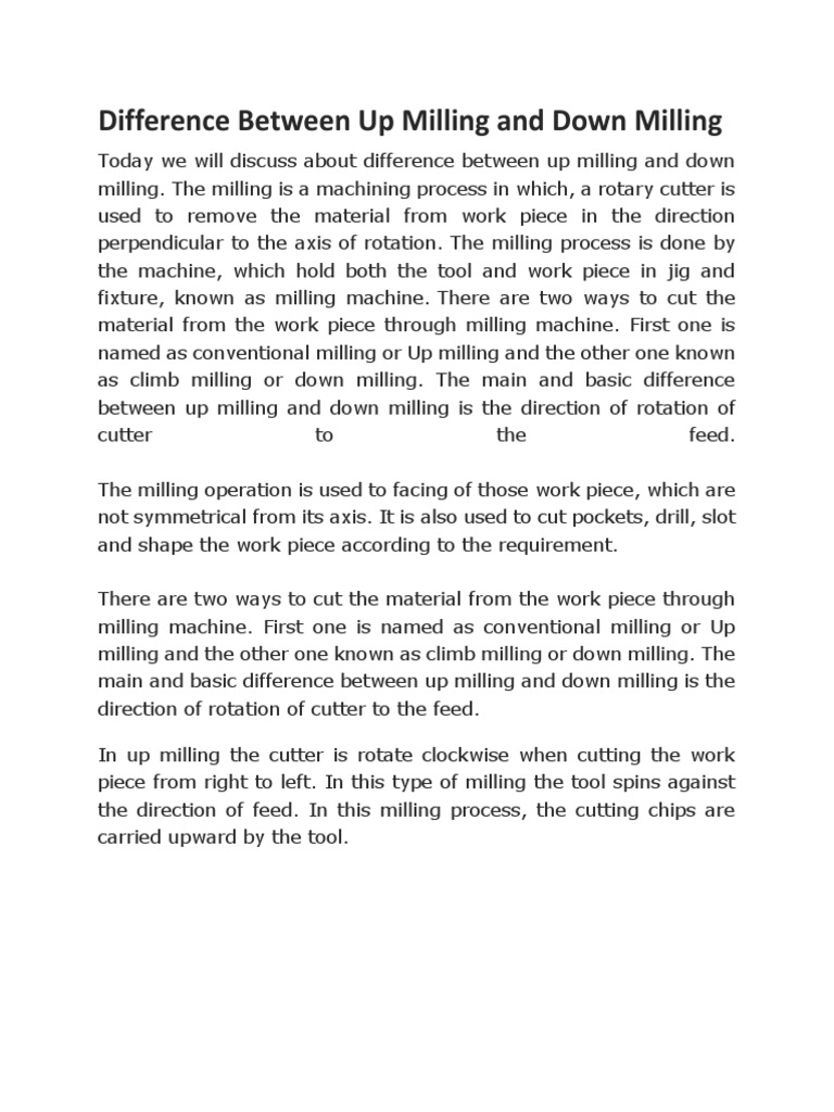 Difference Between Up Milling and Down Milling PDF Metals Industrial Processes