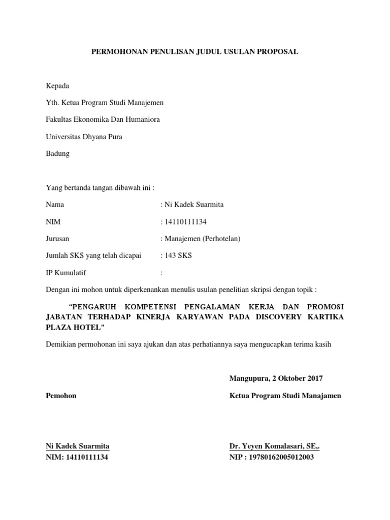 Usulan Skripsi: Kinerja Karyawan Hotel | PDF