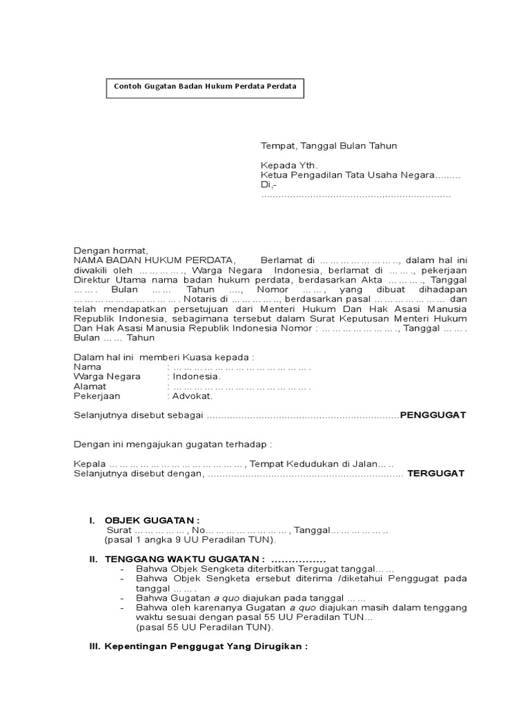 Contoh Gugatan Badan Hukum Perdata