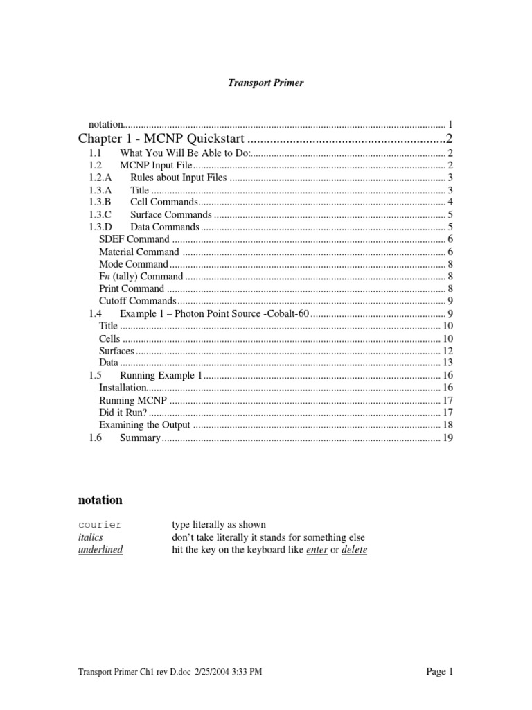 MCNP Input File Quickstart Guide | PDF | Electronvolt | Neutron