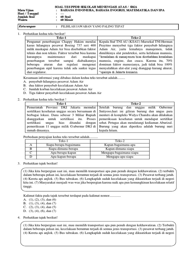 SOAL TES PPDB sma ipa matematika bahasa inggris indonesia docx SOAL TES PPDB sma ipa matematika bahasa inggris indonesia docx