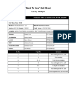 Back To You Call Sheet Tuesday