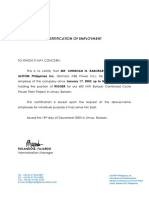 Certification of Employment: ALSTOM Philippines Inc. (Formerly ABB Power Inc.) He Has Been in The