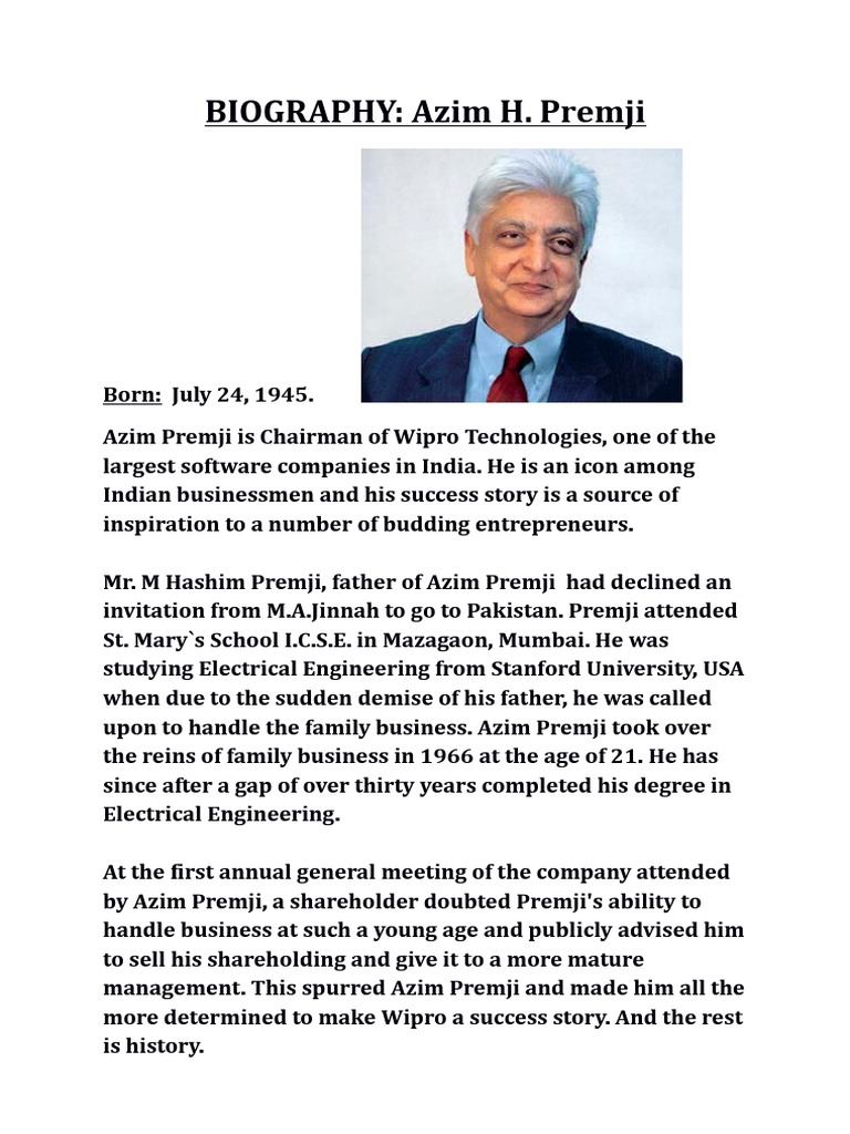 BIOGRAPHY: Azim H. Premji | PDF | Business