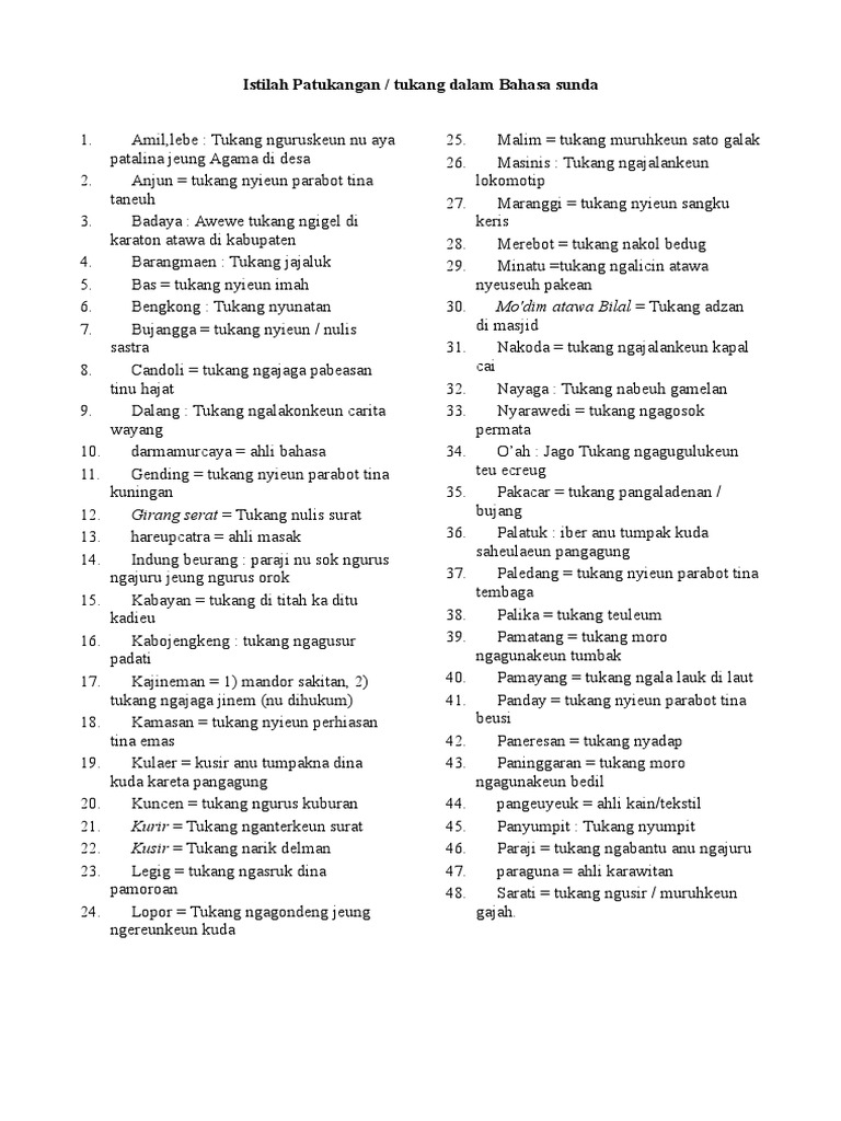 Bahasa Sunda Pekerjaan