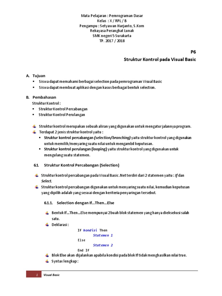 Struktur Kontrol Percabangan Visual Basic | PDF