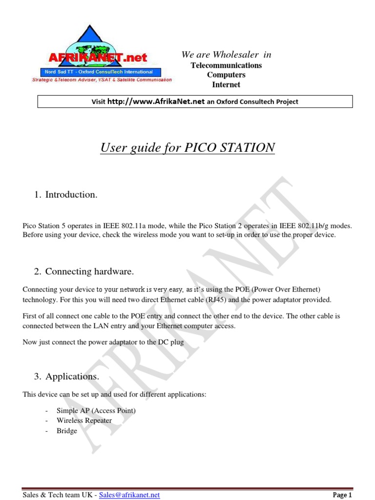 User Guide Pico Station Wireless Lan Wireless Access Point