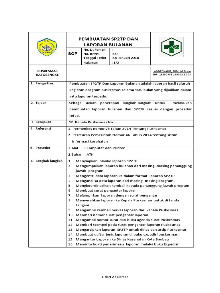 Panduan Pembuatan SP2TP Bulanan Puskesmas | PDF