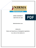 Administrative Law Article on Roles and Importance of Delegated Legislation