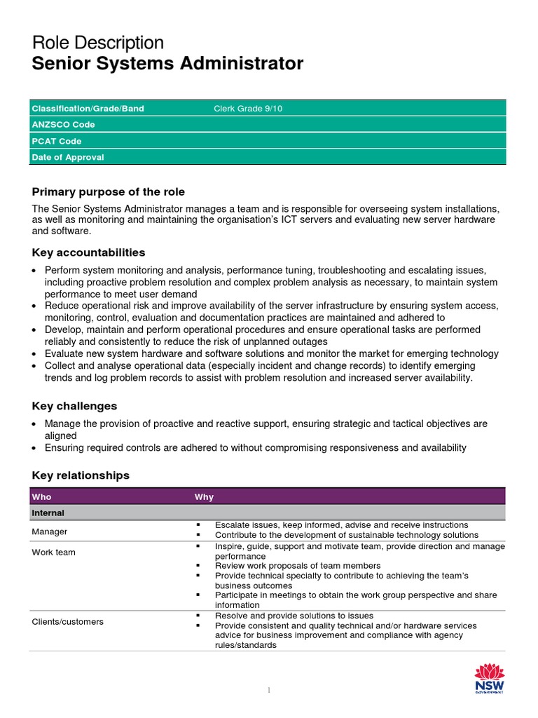 Senior Systems Administrator Role Overview | PDF | Evaluation | Goal