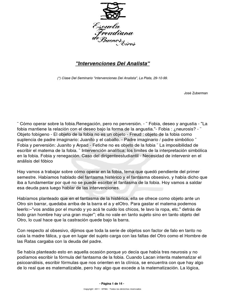 Explicacion Del Caso Juanito | PDF | Fobia | Neurosis