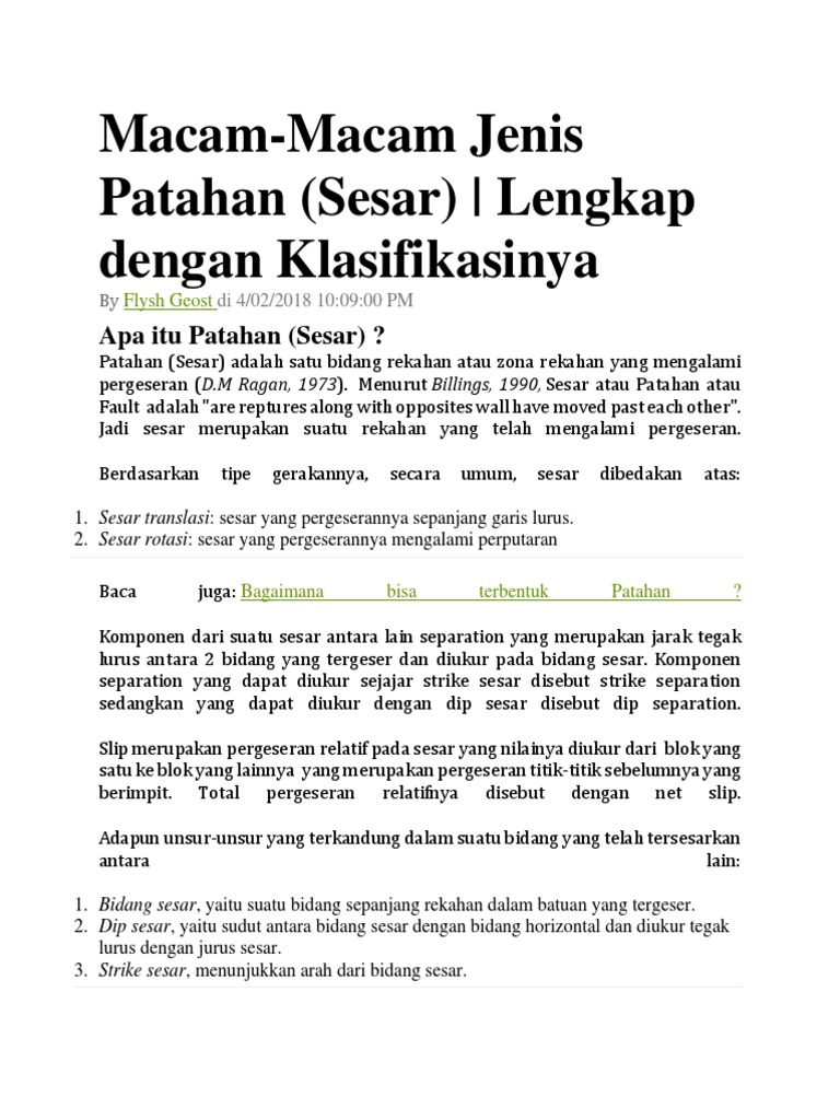Klasifikasi dan Jenis Sesar Lengkap | PDF