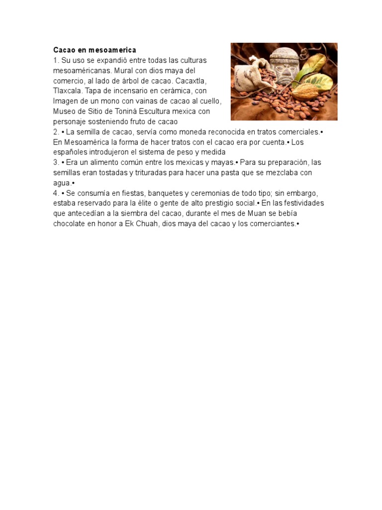 Cacao en Mesoamerica PDF Civilización maya Mesoamérica