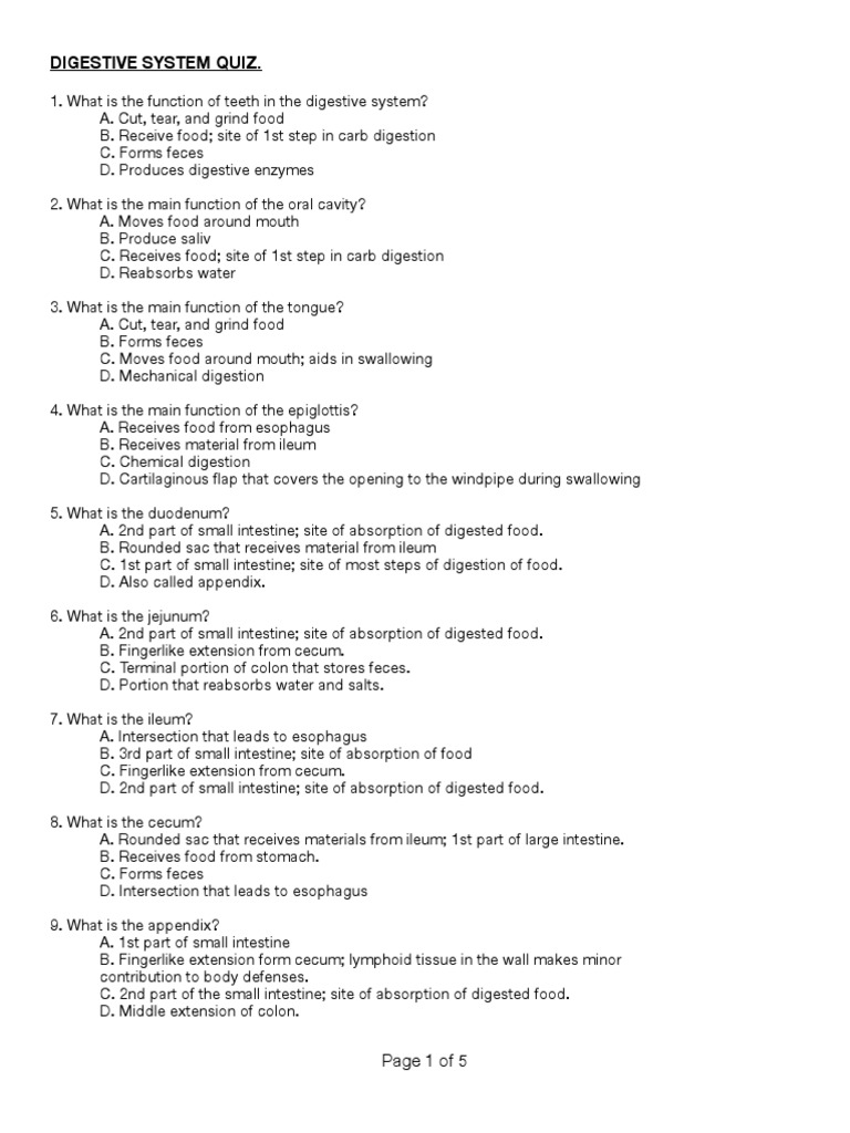 Quiz Digestive System PDF Human Digestive System Digestion
