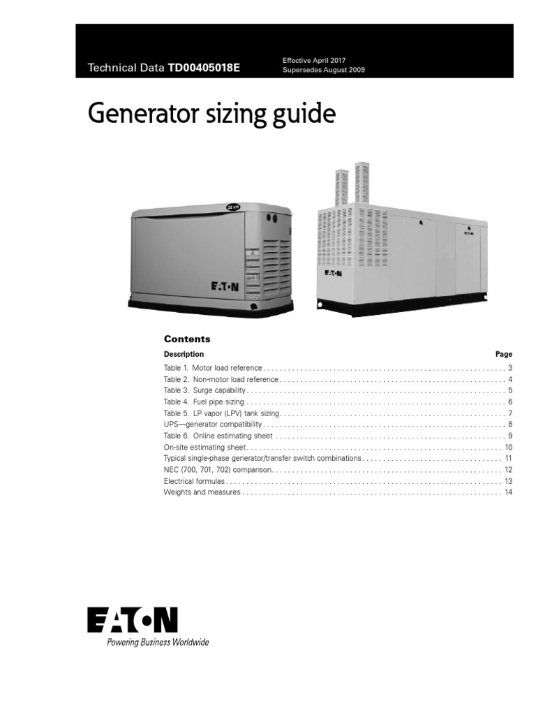 Generator Sizing Guide PDF | PDF | Electric Generator | Alternating Current