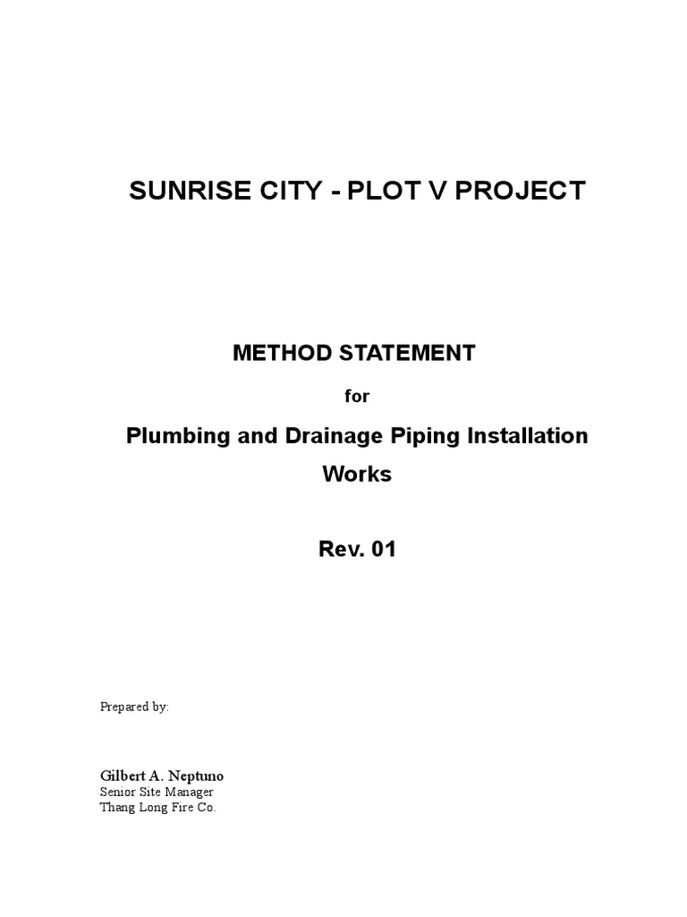 Method Statement For Plumbing Piping Works Rev 01 | PDF | Plumbing ...