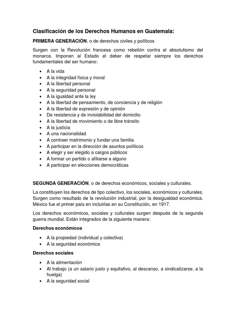 Clasificación de Derechos Humanos en Guatemala | PDF | Derechos ...