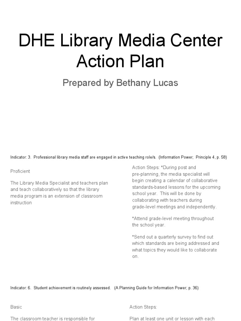 DHE Library Action Plan Libraries Teachers Free 30day Trial Scribd