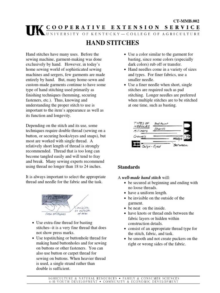 Hand Stitches PDF | PDF | Seam (Sewing) | Yarn