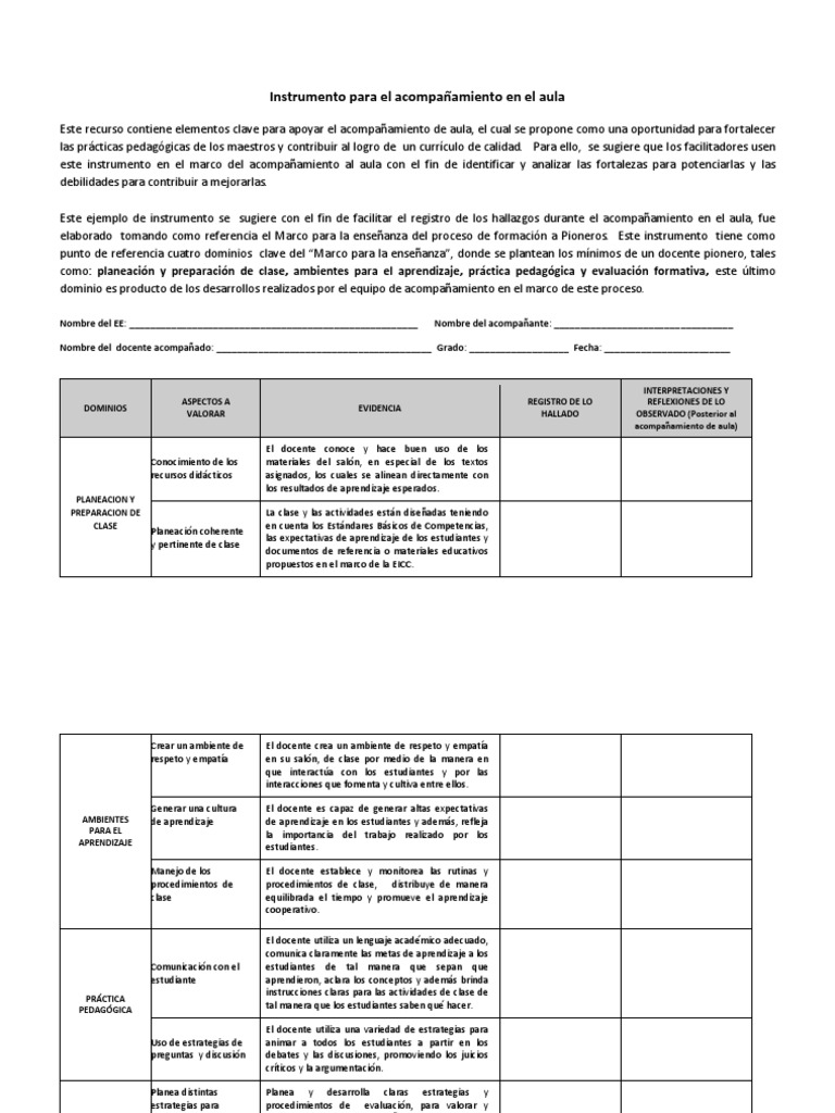 Acompañamiento Pedagógico en Aula | PDF | Maestros | Salón de clases