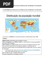 2.1 Distribuição Espacial Da População No Brasil e No Mundo.