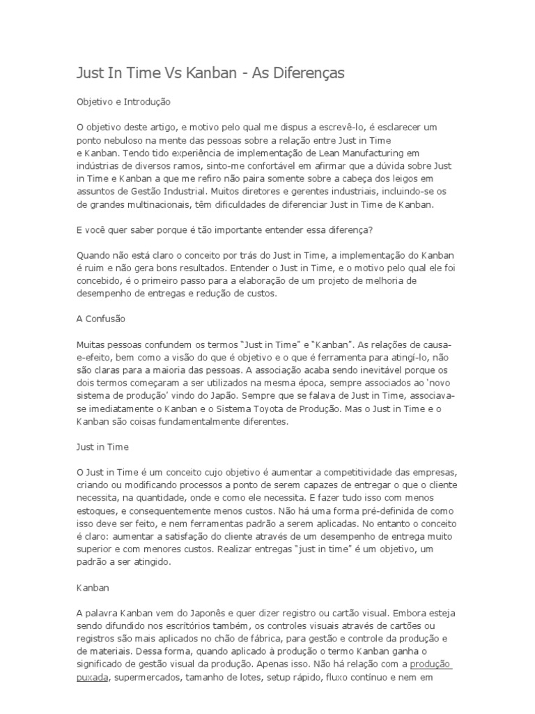 Diferenças entre Just In Time e Kanban | PDF | Business | Tecnologia e ...