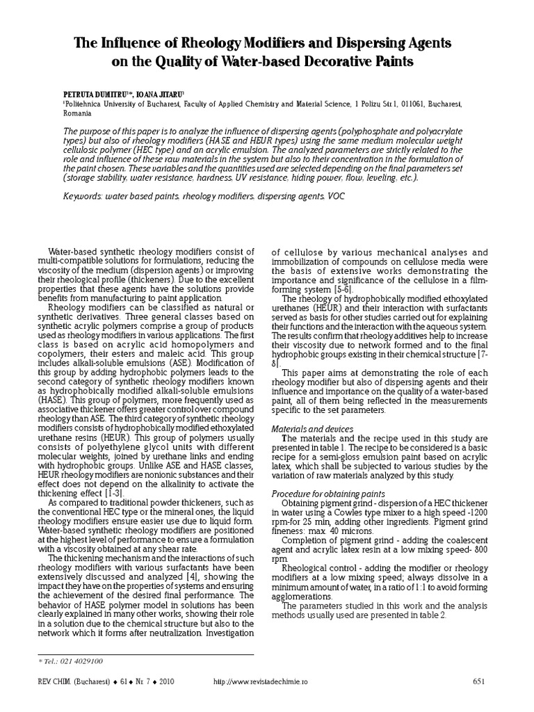 Rheology Modifiers in Water-Based Paints | PDF | Rheology | Paint