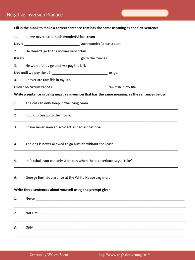 3b Negative Inversion Exercises | PDF