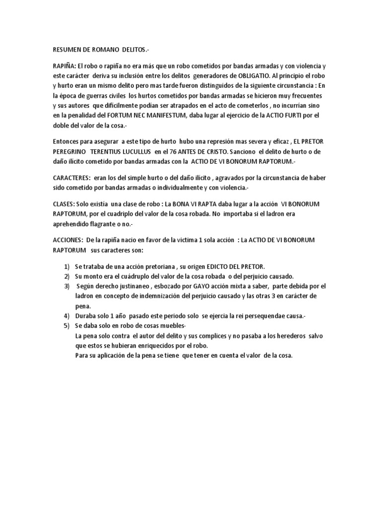 Resumen de Romano Delitos | PDF | Robo | Castigos