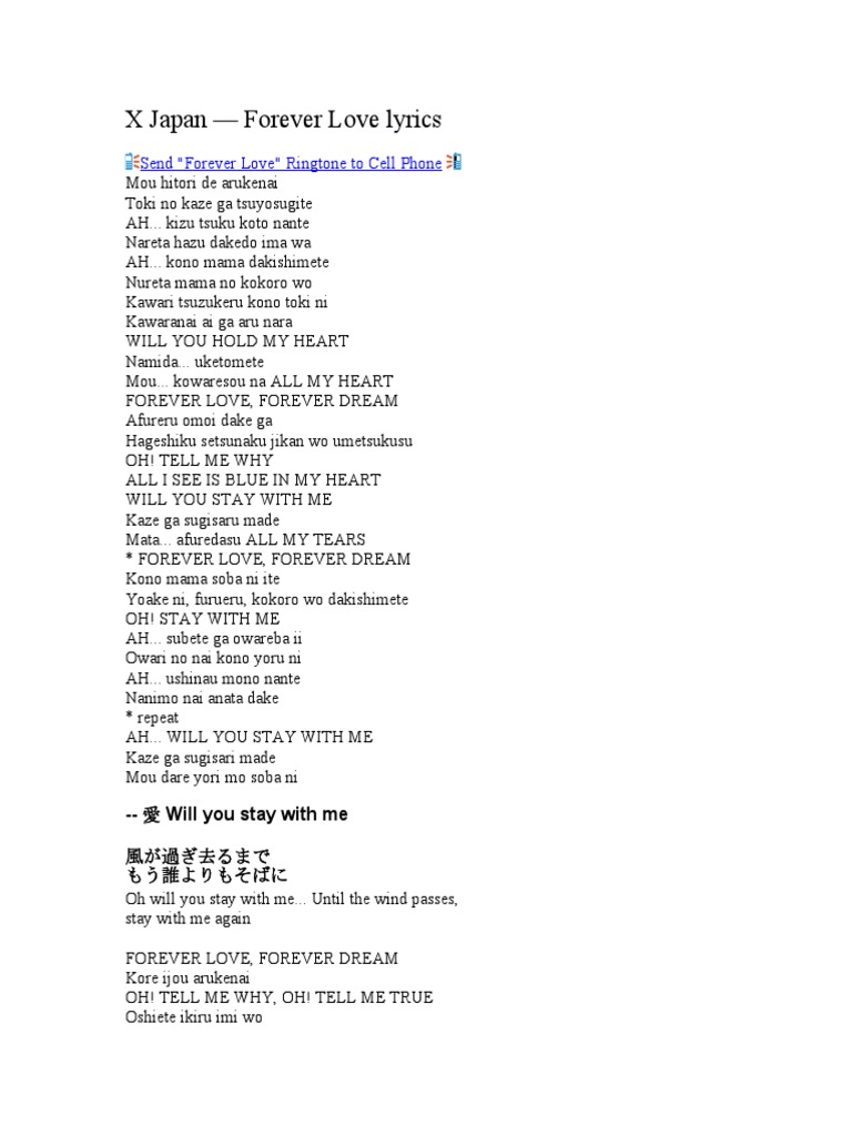 X Japan - Forever Love Lyrics | PDF | Leisure