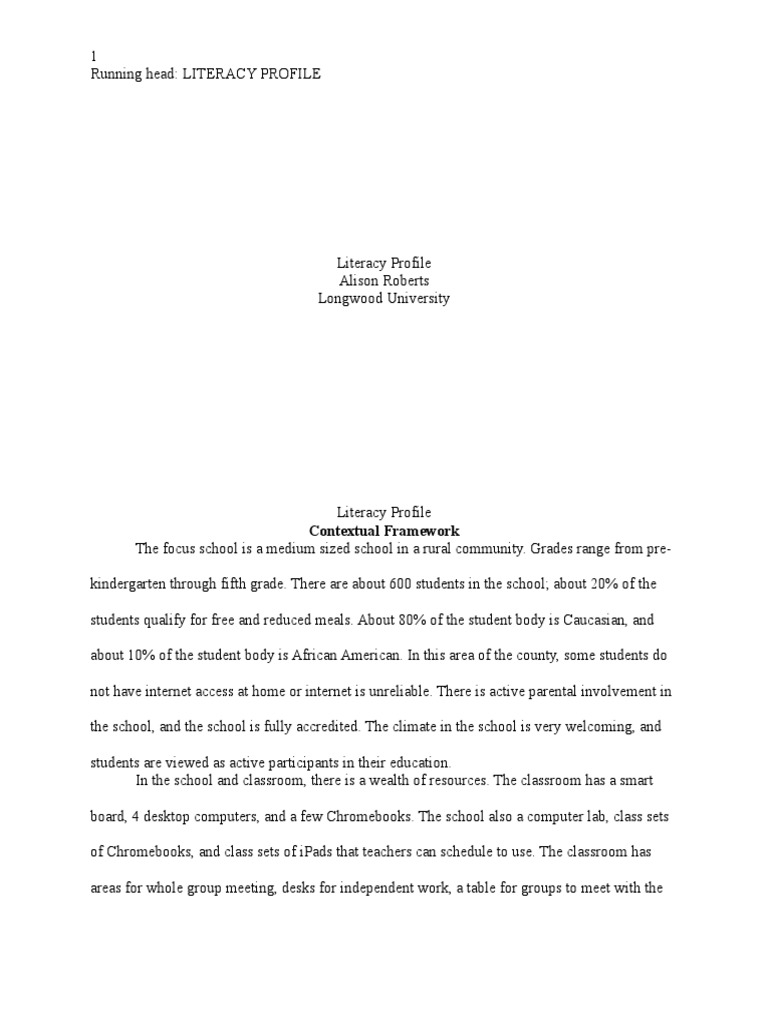 literacy profile Reading Comprehension Literacy