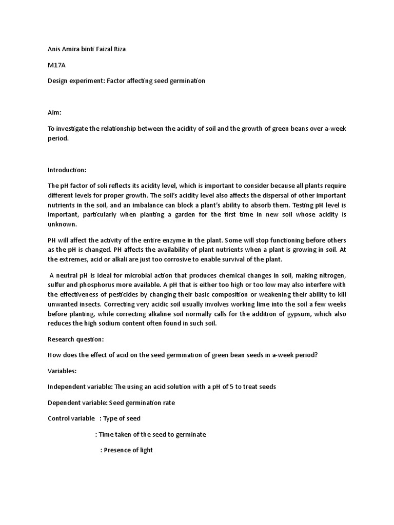 Factor Affecting Seed Germination Lab Report Docx Soil Ph