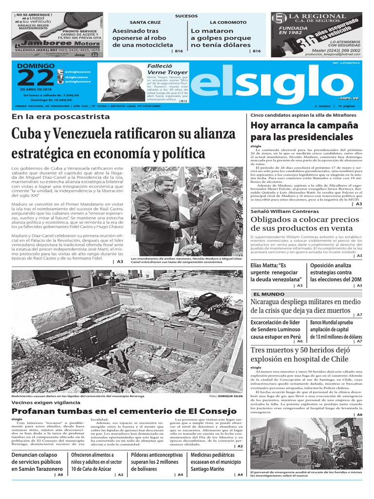 Edición Impresa 22-04-2018 | PDF | Cuba | Nicolás Maduro